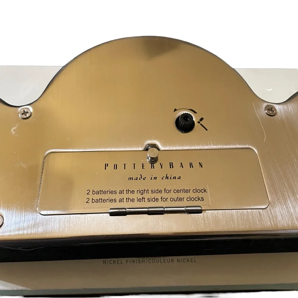 Pottery Barn Triple Face Dashboard Clock Nickel Finish Original Box & Packing - Picture 11 of 16